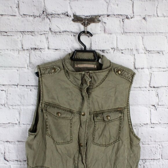 Max Jeans Olive Green Pockets Drawstring Waist Sleeveless Utility Cargo Vest - Picture 7 of 9